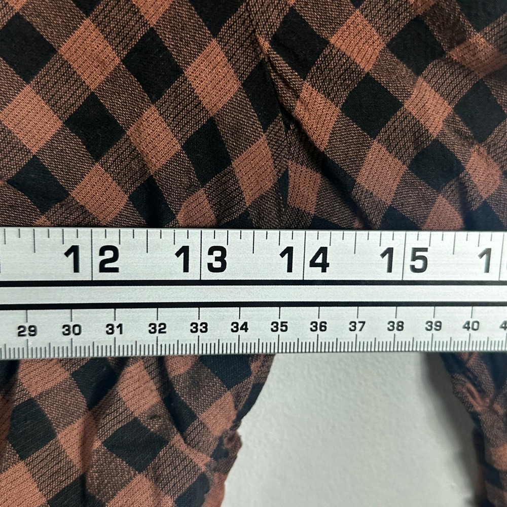 ALC Oryn Black Brandy Brown‎ Top Womens Sz 4 Ruched Long Sleeve Plaid Check Boho - Picture 15 of 16
